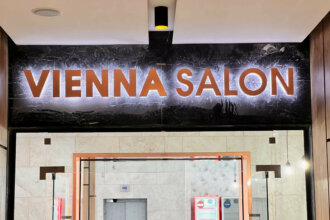Illuminated copper channel letters - Viena Salon Sante