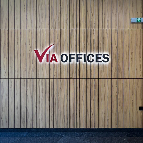 Interior channel letters made of painted stainless steel – VIA Offices Interior channel letters made of painted stainless steel - VIA Offices