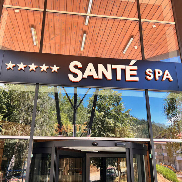 Backlit copper channel letters - Santé SPA Hotel, Velingrad