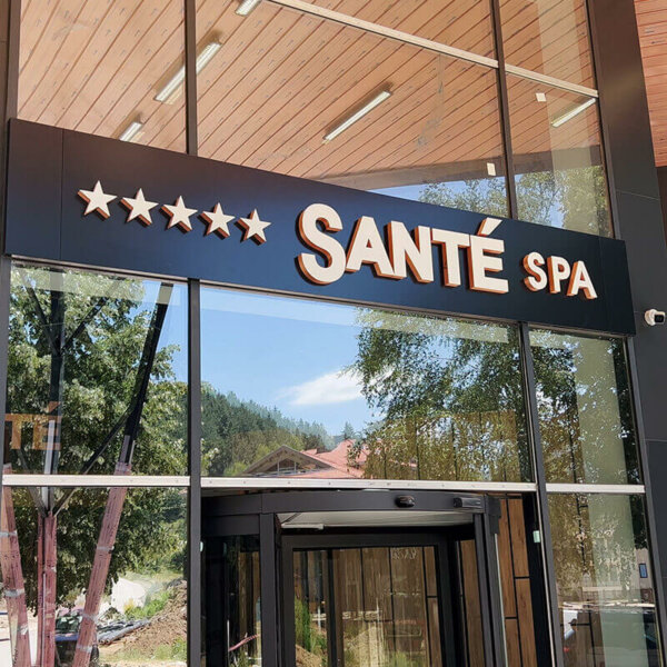 Backlit copper channel letters – Santé SPA Hotel, Velingrad Backlit copper channel letters - Santé SPA Hotel