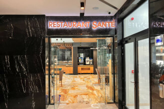 Backlit copper channel letters for Restaurant Santé, Velingrad