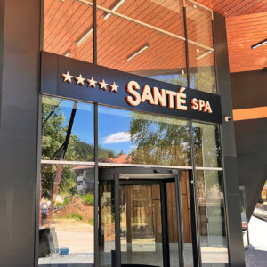 Backlit copper channel letters – Santé SPA Hotel, Velingrad Backlit copper channel letters - Santé SPA Hotel, Velingrad