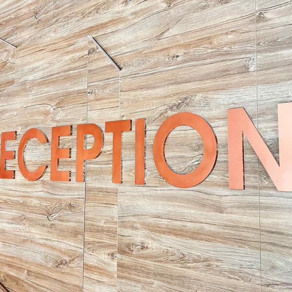 Embossed copper letters for reception – Santé SPA Hotel, Velingrad Embossed letters for reception - Santé SPA Hotel, Velingrad