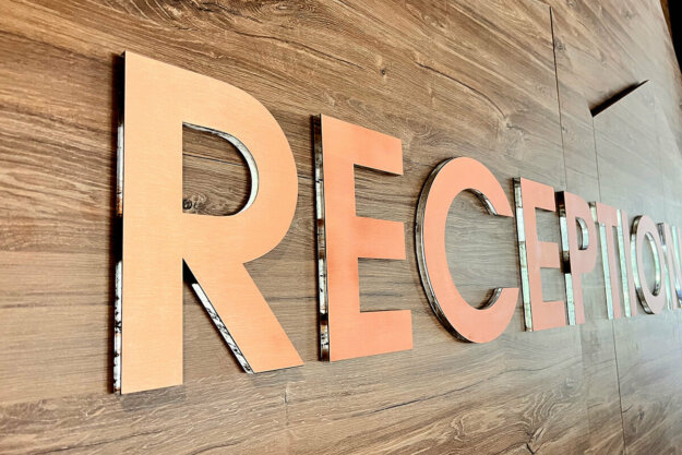 Embossed copper letters for reception - Santé SPA Hotel, Velingrad