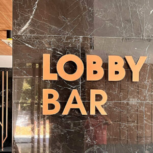Interior copper channel letters Lobby Bar for SPA Hotel Sante, Velingrad