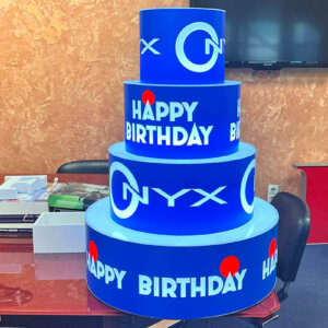 Illuminated acrylic birthday cake for Onyx Club Illuminated acrylic cake