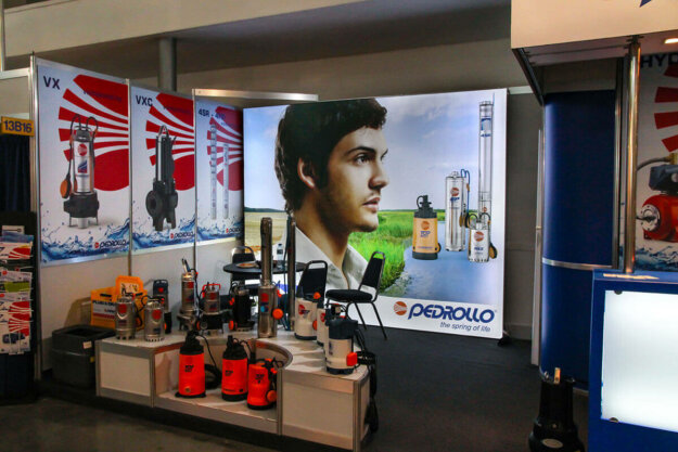 Textile lightboxes for exhibition stand of Virazh Trade with LED illumination