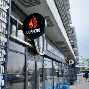 Round sign with LED illumination for Coffero in Sofia Round sign with LED illumination for Coffero in Sofia