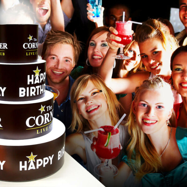 Illuminated acrylic club cake