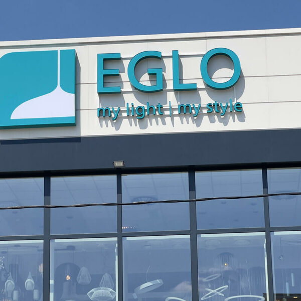 Eglo illuminated channel letters and logo with Alurapid and Plexiglass Eglo illuminated channel letters and logo with Alurapid and Plexiglass