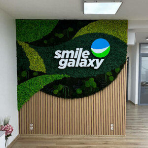 LED channel letters on a decorative moss wall