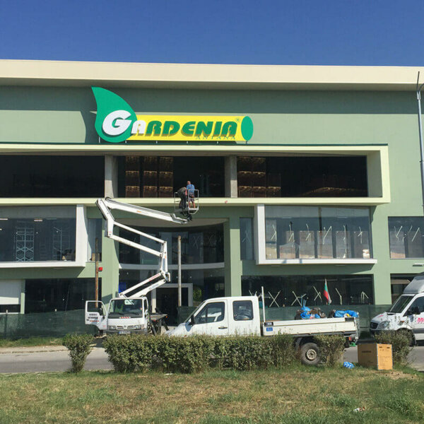 Illuminated channel letters Gardenia Letters on etalbond sign