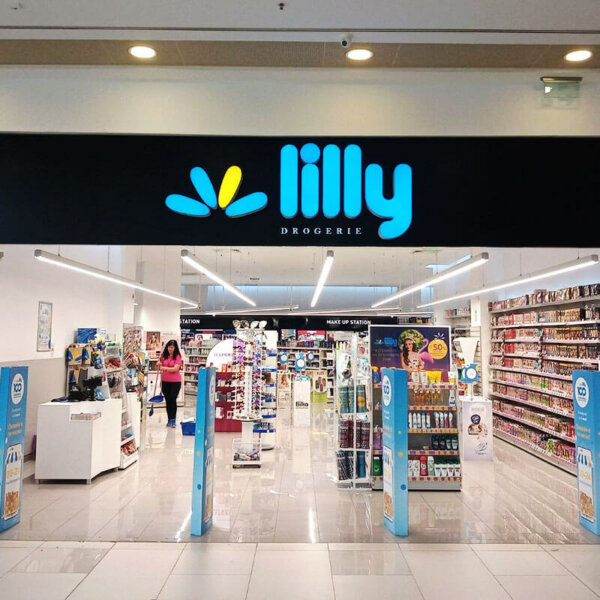 LED illuminated channel letters for Lilly Drogerie store branding LED illuminated channel letters for Lilly Drogerie store branding