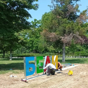 Installation of aluminum channel letters with an acrylic face, Beli Izvor Installation of aluminum channel letters with an acrylic face, Beli Izvor