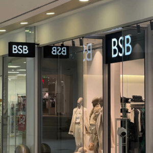 Advertising sign with illuminated letters for BSB store in Mall Plovdiv Plaza