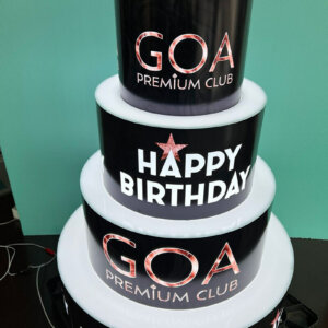 Illuminated acrylic cake for club says Happy Bitrhday Illuminated acrylic cake for club says Happy Bitrhday