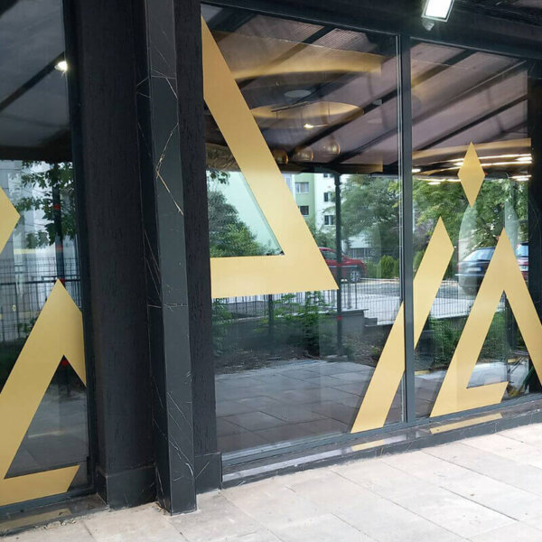 Wrapping showcases of office with elements of 3M film