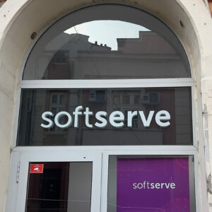SoftServe sign from the front