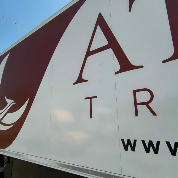 Advertising graphics on a truck - close-up